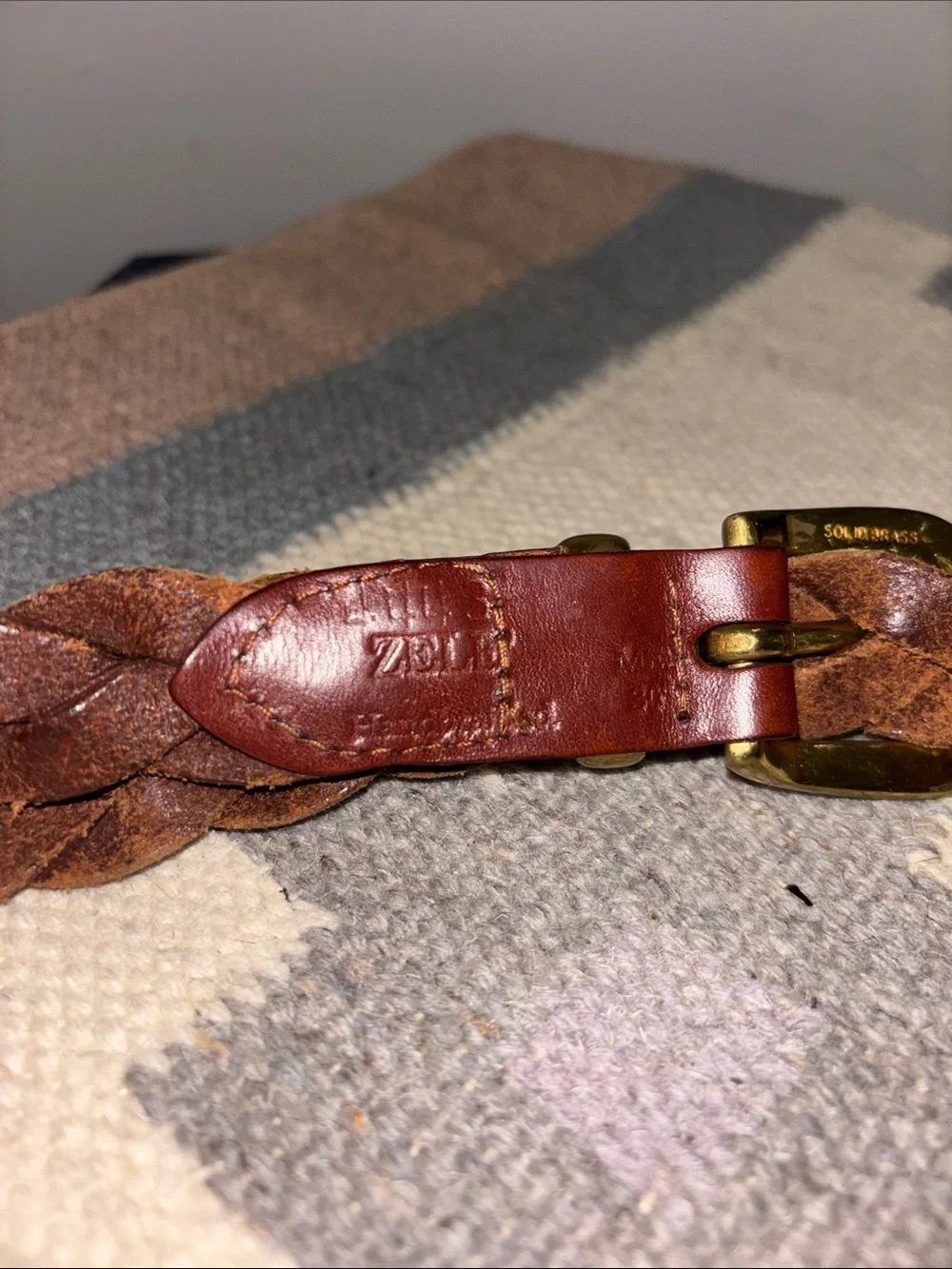 Zele Braided Chestnut Leather Belt with Gold Buckle